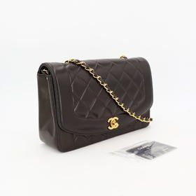 Chanel Diana Flap Quilted 25 Chain Shoulder Bag Lambskin Black Gold Hardware