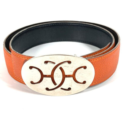 Hermes Belt Double H Logo Buckle Leather Orange