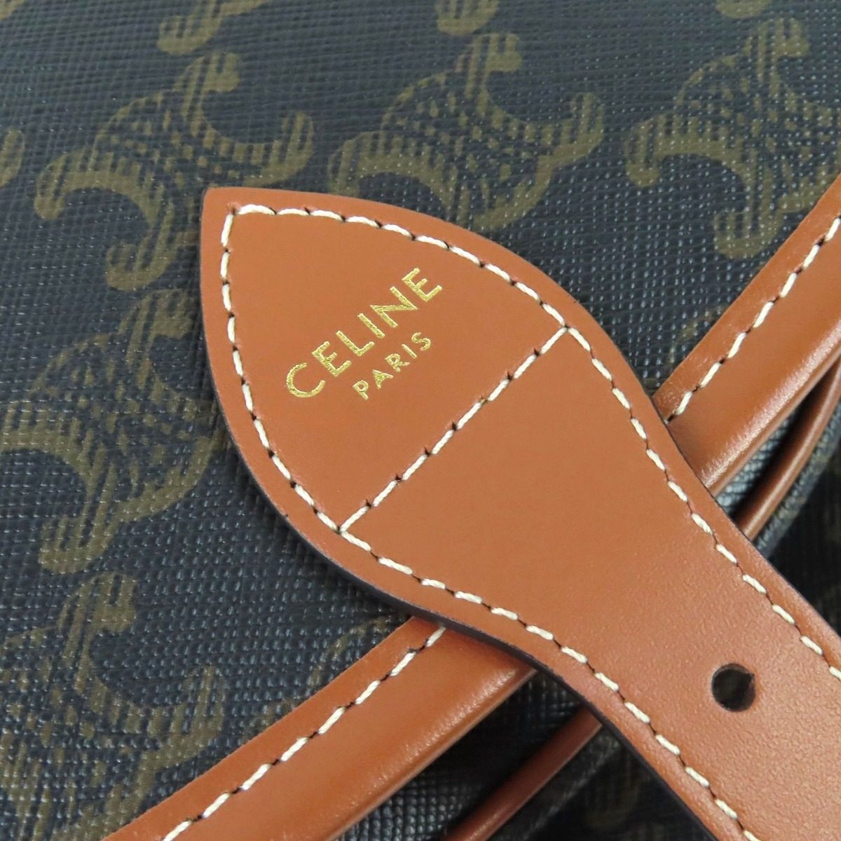 Celine Folco Medium Triomphe Canvas Shoulder Bag Tan Brown Recommended — view 12