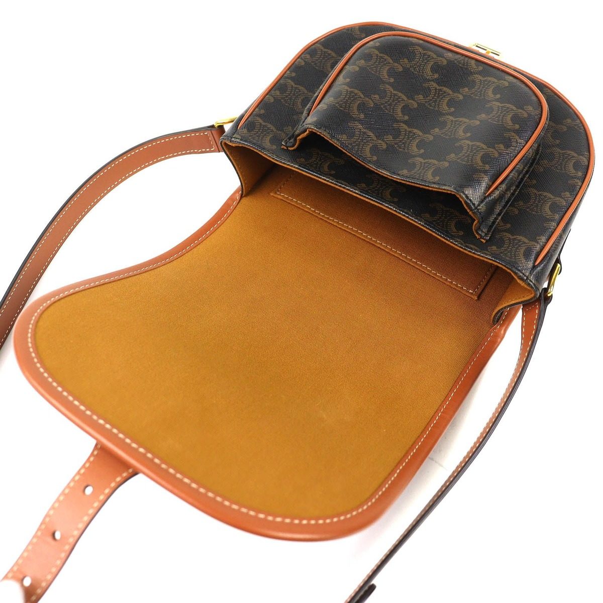 Celine Folco Medium Triomphe Canvas Shoulder Bag Tan Brown Recommended — view 6