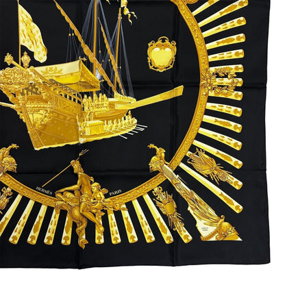 Hermes Scarf Carre 90 la Marine Rames Navy Ship Pattern 100% Silk Black — view 4
