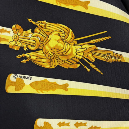 Hermes Scarf Carre 90 la Marine Rames Navy Ship Pattern 100% Silk Black — view 7