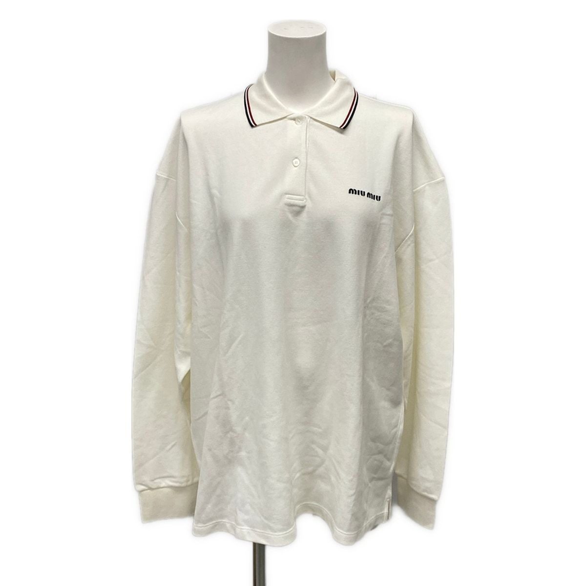 Miu Miu Long Sleeve Polo Shirt S White Navy Red Cotton