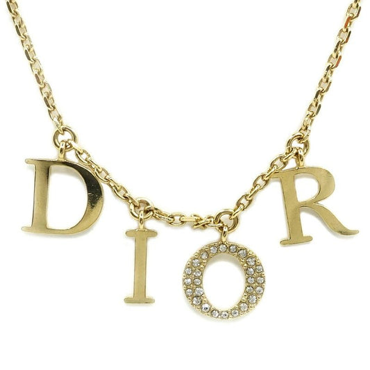 Dior Necklace Logo Metal GP Gold Color GD Rhinestone 8.0