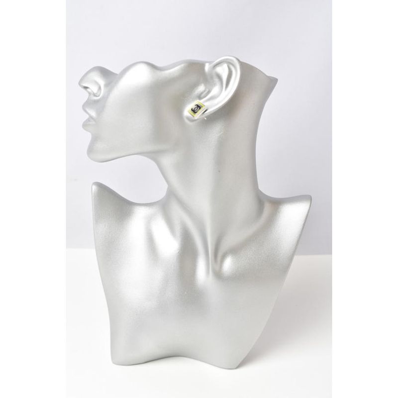 Chanel Earrings Chanel Square Silver CC Coco Mark Green Black 210622