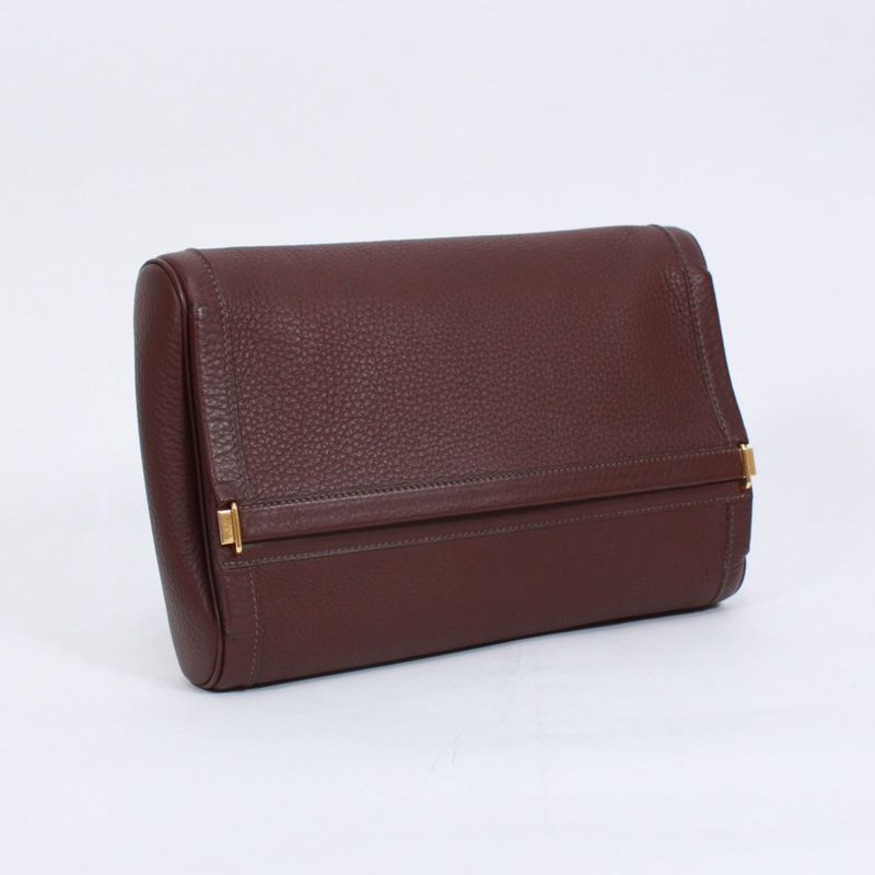 Hermes Equi Havana Taurillon Leather Brown Clutch Bag Gold