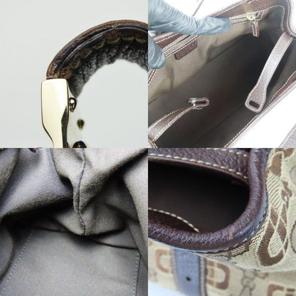 Gucci Handbag 145761 Horsebit Canvas Leather Beige Brown Gold Hardware Casual