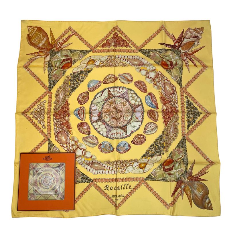 Hermes Carre 90 Silk Scarf Rocaille Shell Multicolor Storage With Bag
