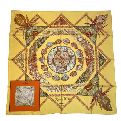 Hermes Carre 90 Silk Scarf Rocaille Shell Multicolor Storage With Bag