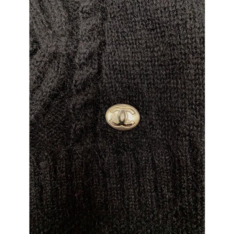 E-md516 Chanel Knitwear Coconage Collection Knit Top High Neck Black White 34