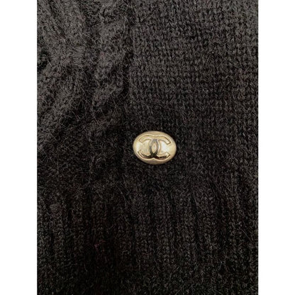 E-md516 Chanel Knitwear Coconage Collection Knit Top High Neck Black White 34
