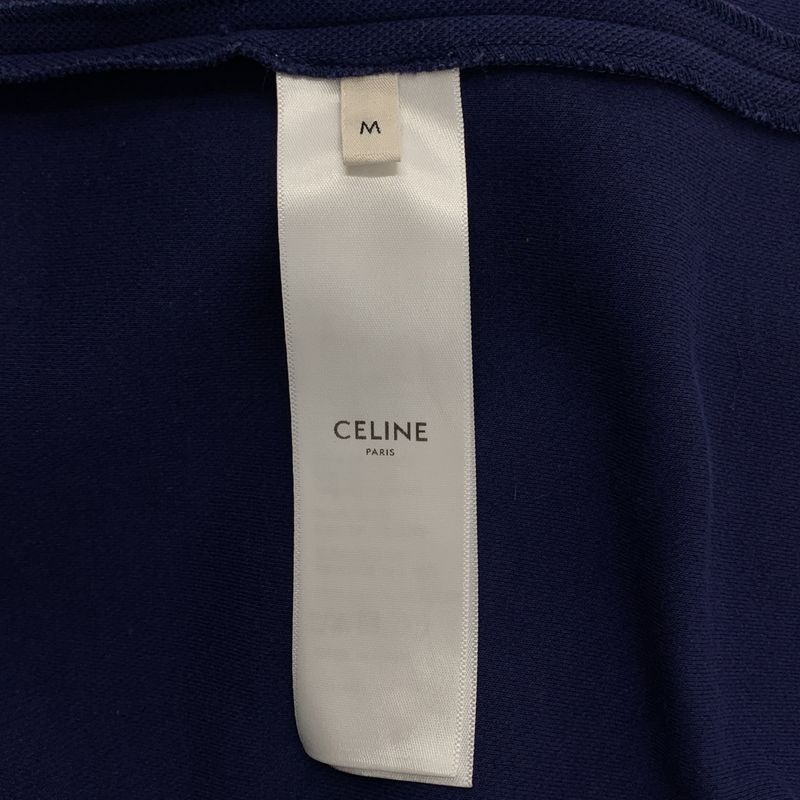Celine - Triomphe Logo Slit Open Collar Shirt - M - Navy - Women's