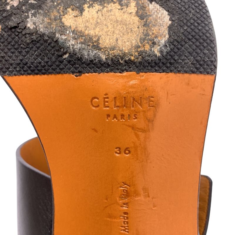 Celine Bambam Phoebe Leather Strap Metal Heel Sandals - 36 - Black Brown -