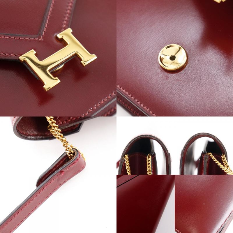 Hermes Liddy 2WAY Clutch Vintage Box Calf Bordeaux 00K Ladies Shoulder Bag