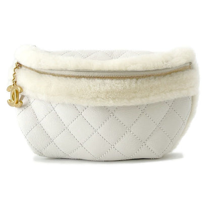Chanel Belt Bag Quilted Chain Shoulder CC Logo Leather Mouton White Ivory