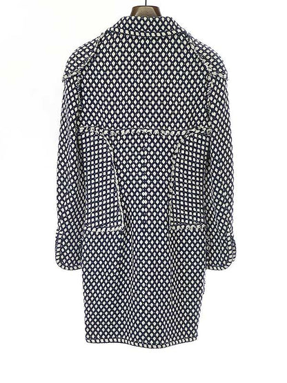 Chanel 2008 Flower Bijoux Tweed Zip Coat Navy 38