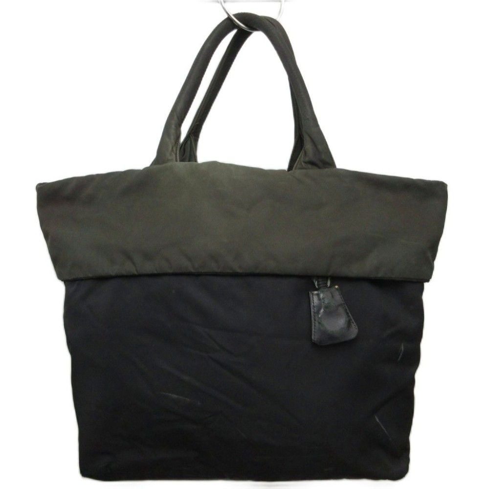 Prada Tessuto Double Logo Tote Nylon Khaki Black