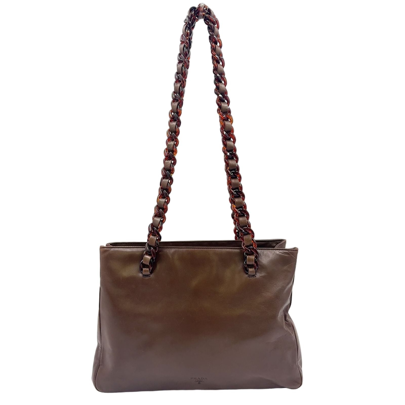 Prada Limited Tortoiseshell Chain Leather Brown Shoulder Bag Silver