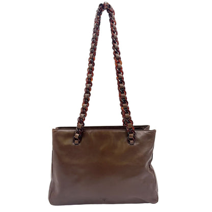 Prada Limited Tortoiseshell Chain Leather Brown Shoulder Bag Silver