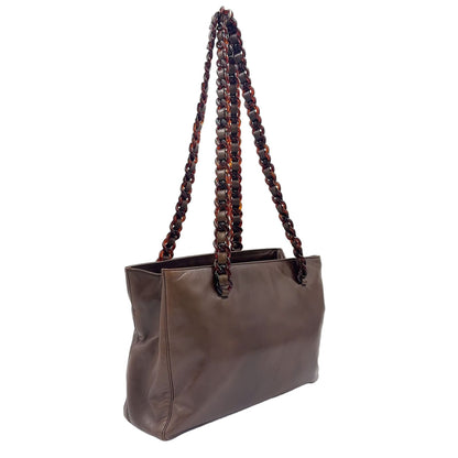 Prada Limited Tortoiseshell Chain Leather Brown Shoulder Bag Silver — view 2