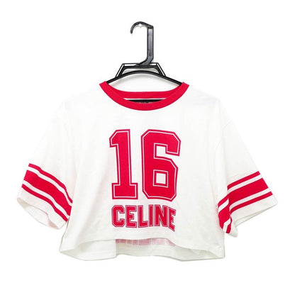 Celine Crop T-Shirt L Size White Red Cotton Apparel Clothes
