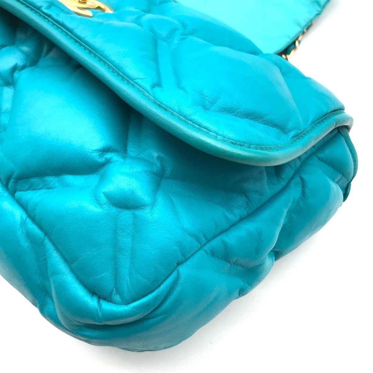 Chanel Bubble Quilt Double Chain Shoulder Bag Blue — view 4
