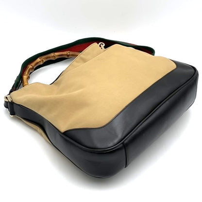 Gucci 001 4095 Handbag Shoulder Bag 2way Bamboo Sherry Line Beige Canvas