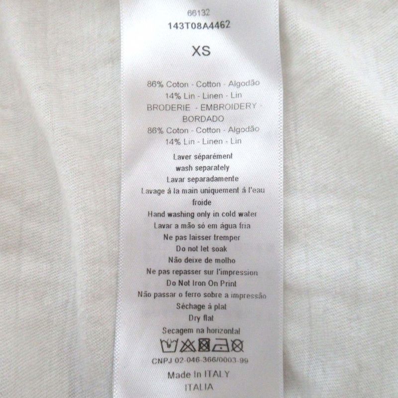 Christian DIOR Print Cotton Linen Blend Short Sleeve Trim T-shirt XS Size White