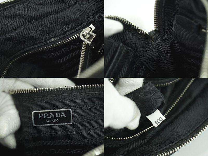 Authentic Prada Quilted 2way Shoulder Bag Handbag Pochette Nylon Black Bag