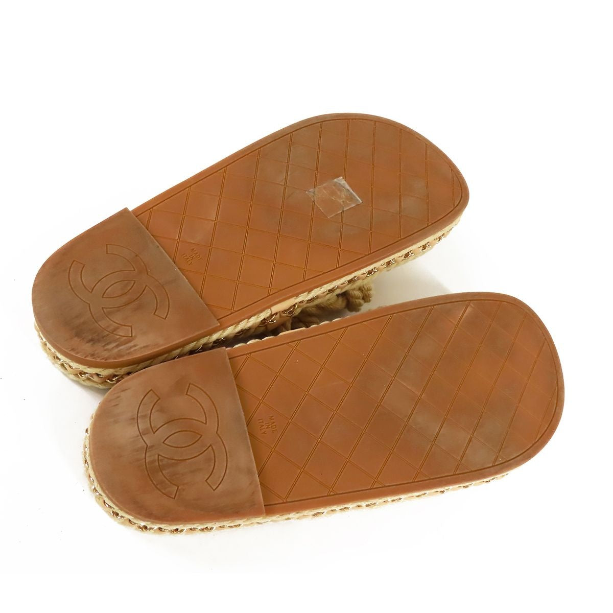Chanel Rope Sandals Beige Fabric Leather Flat 38 G36926 — view 4