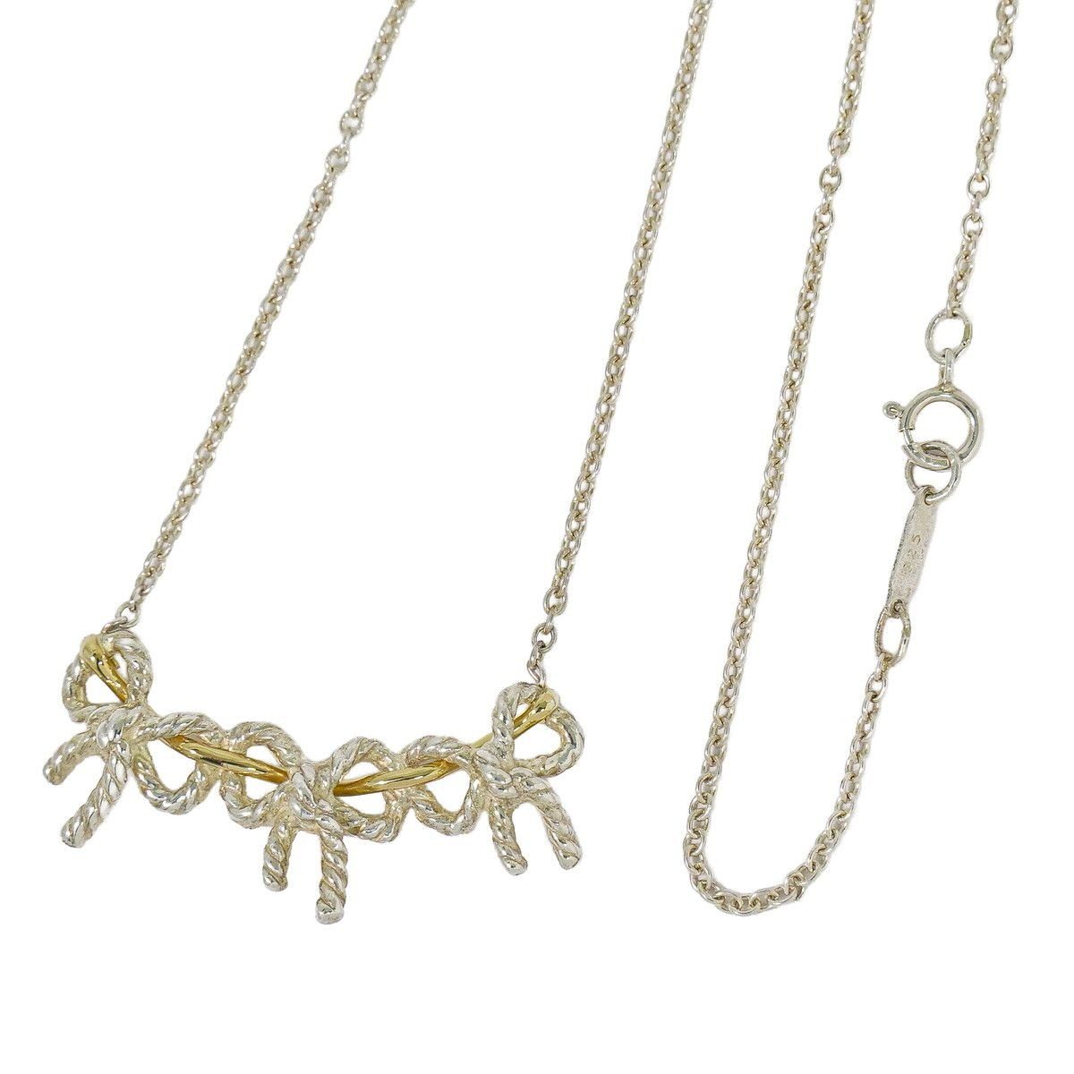 Tiffany & Co Triple Ribbon 925 18k Gold Necklace Pendant Silver Yellow