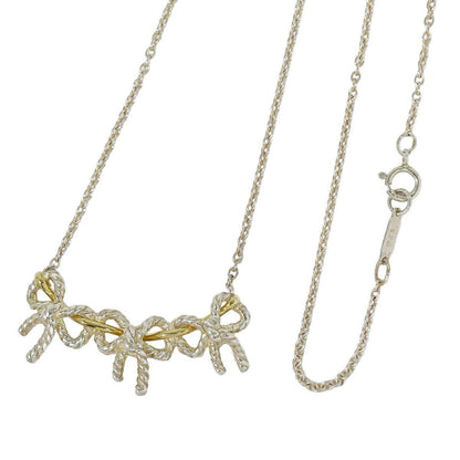 Tiffany & Co Triple Ribbon 925 18k Gold Necklace Pendant Silver Yellow