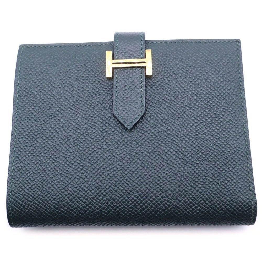 Hermes Bearn Compact Wallet Bifold Coin Case Dark Green Veau Epsom Gold