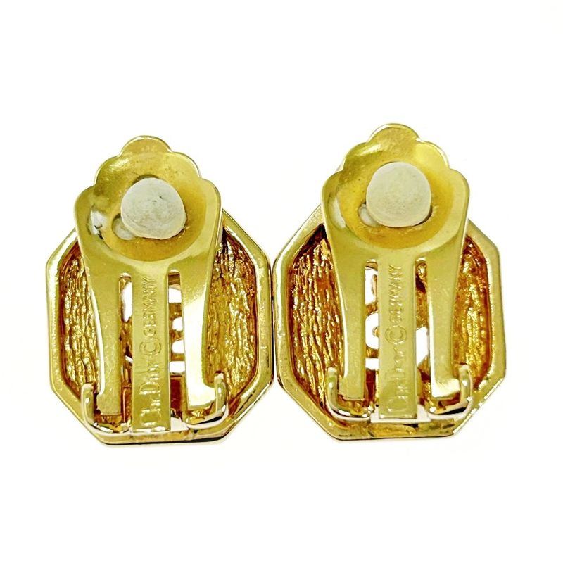 Christian Dior GP Rhinestone CD Logo Earrings Women's Gold Black 343556 Earrings