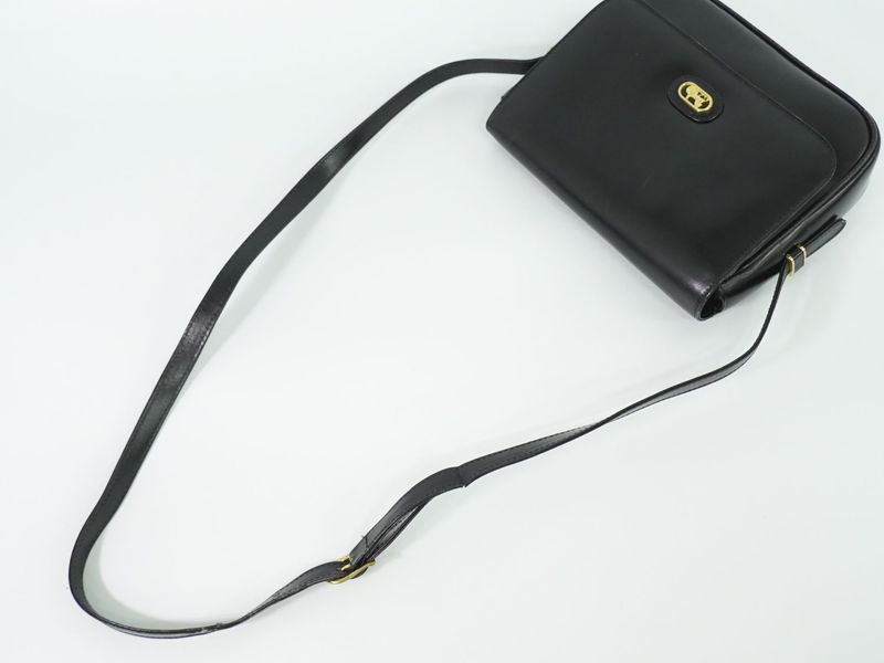 Authentic Celine Carriage Hardware Shoulder Bag Pochette Leather Black Bag