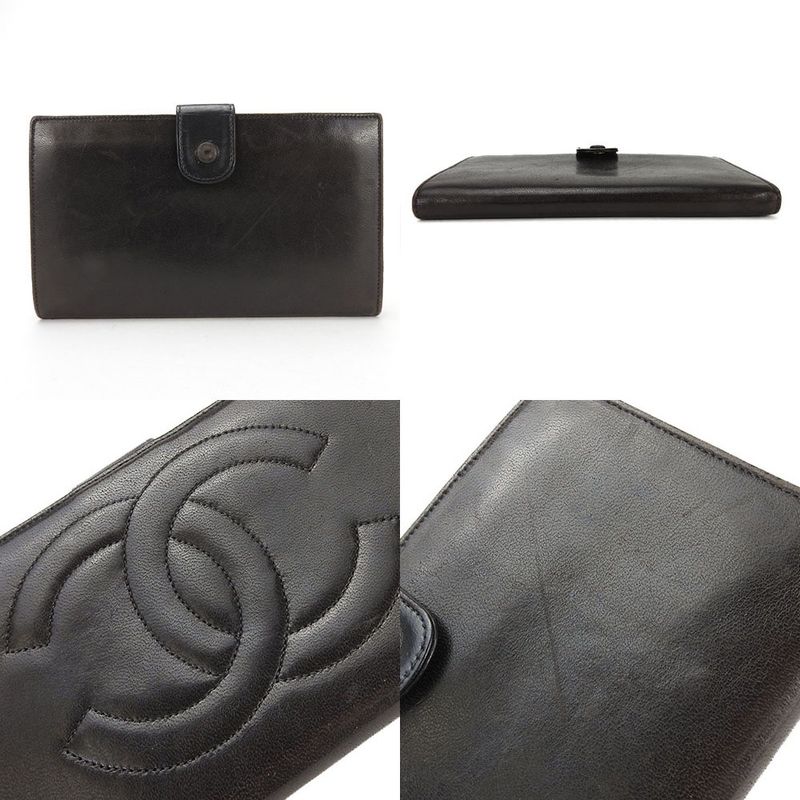 Chanel Bifold Long Wallet Gusset 3 Coco Mark Black Lambleather Leather Long