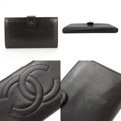 Chanel Bifold Long Wallet Gusset 3 Coco Mark Black Lambleather Leather Long