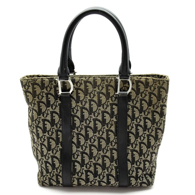 Dior Trotter Handbag Canvas Leather Women's Handbag Navy Excellent Condition