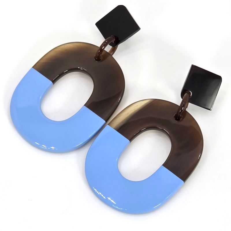 Hermes Earrings Ism Binaural Buffalo Horn Lacquer Brownish/blue Color Silver