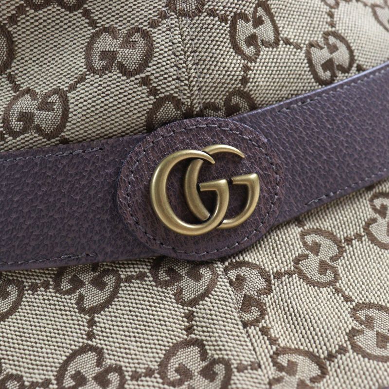Gucci 576587 GG Canvas Fedora Hat GG Marmont Leather Trim Bucket Hat Beige