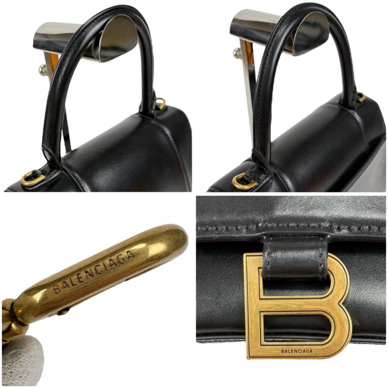 Balenciaga Hourglass 2WAY Mini Shoulder Bag Black Gold Hardware Leather