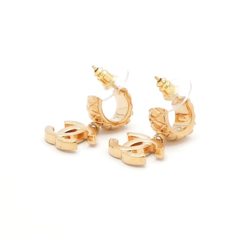 Chanel Earrings Earring Gold Coco Mark Rhinestone Half Hoop
