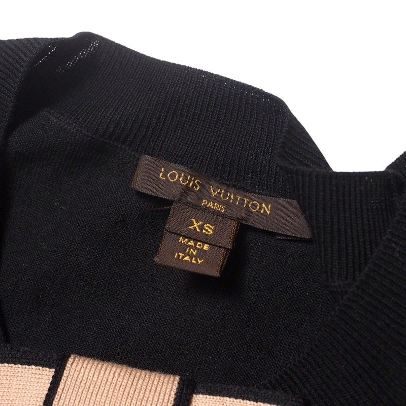 Louis Vuitton Knit Size XS Short Sleeves Sweater Top Ribbon Wool Black Pink