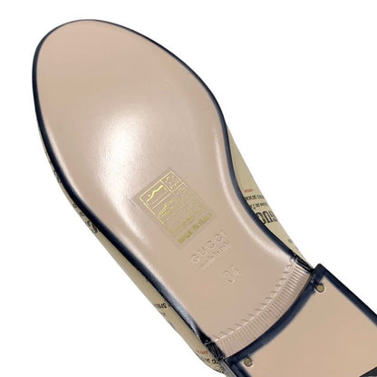 Gucci Prince Town Flat Shoes Leather Beige Red Gold Unused Mule Slipper Sandals