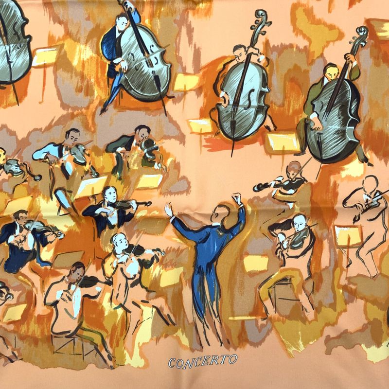 Hermes Carre 90 Concerto Orange 100% Silk Scarf