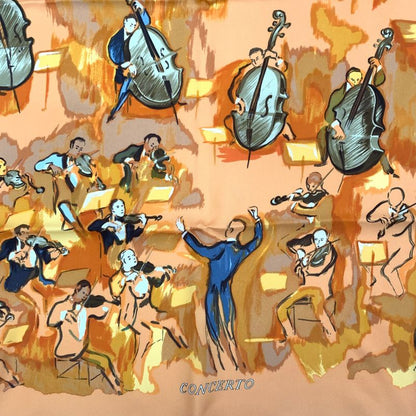 Hermes Carre 90 Concerto Orange 100% Silk Scarf