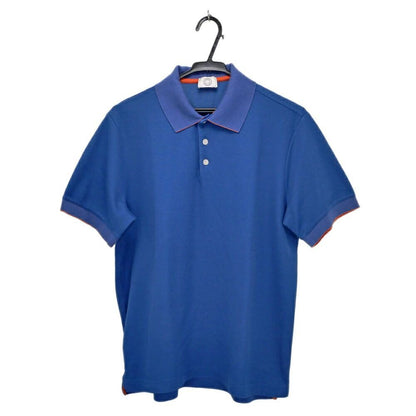 Hermes Series Button Polo Shirt Short Sleeve Blue L Cotton Polyester Cleaned