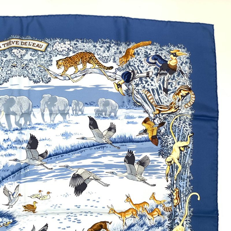 Hermes Carre 90 LA Treve DE L EAU Water Truce Scarf Silk Blue Multicolor
