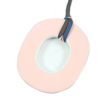 Hermes Ism Pigman Logoed Buffalo Horn Lacquerwood Silk Necklace Pink Blue With