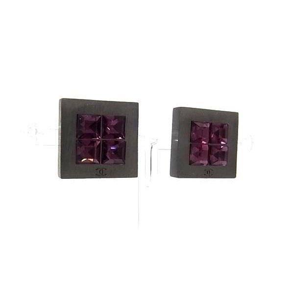 Chanel Earrings CC Logo Black Metal Color Stone